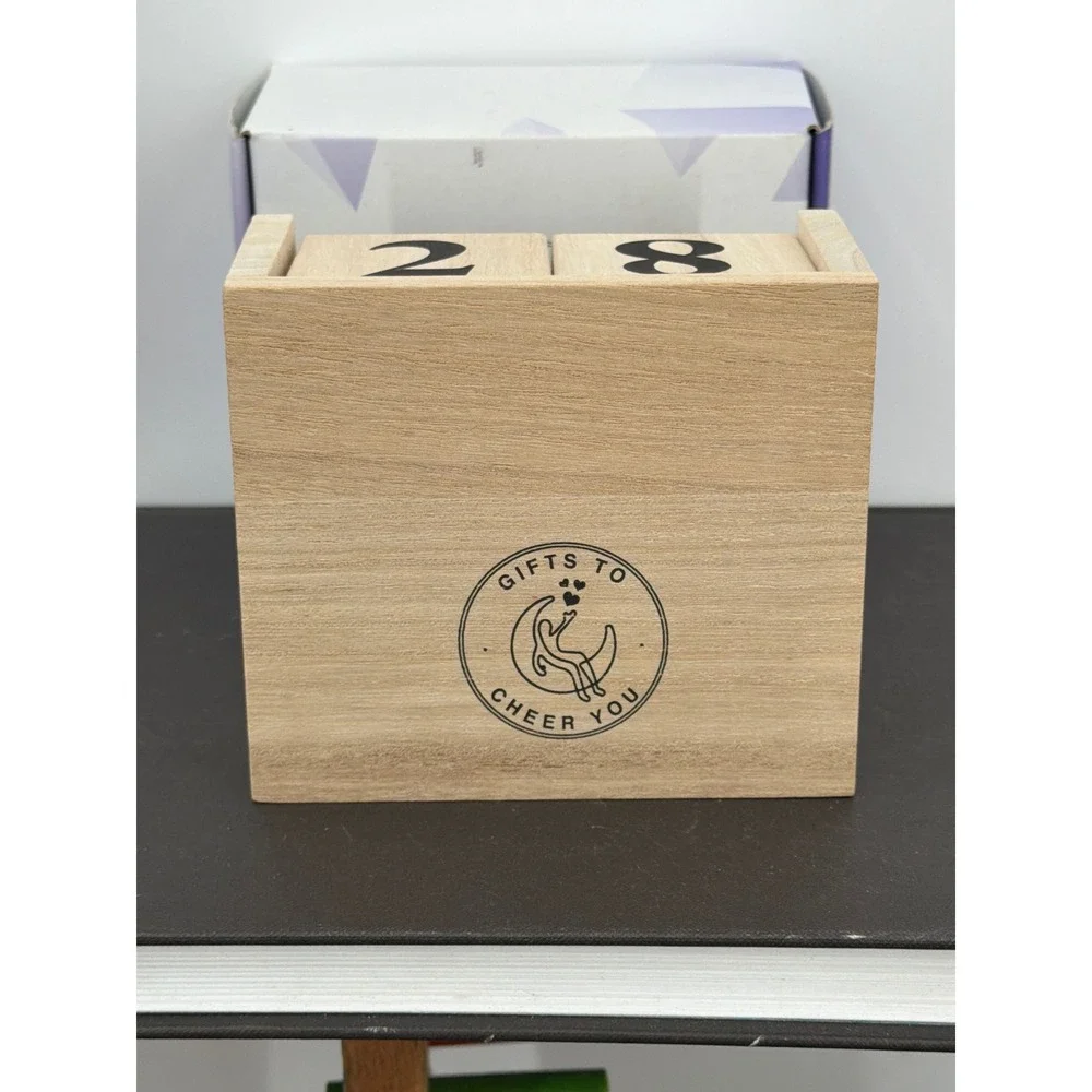 Gifts To Cheer You Wooden Perpetual Block Calendar Desktop Decor Natural Wood